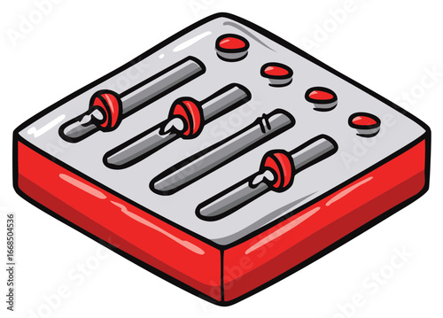 Cartoon Style Sound Board with Sliders and Buttons in Isometric View