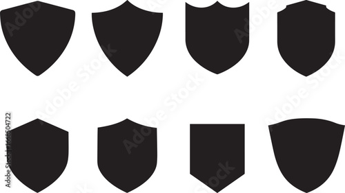 Set of shields icon shield shape, vector style, high contrast, minimalist, clean lines, geometric shapes, flat design, monochrome, silhouette