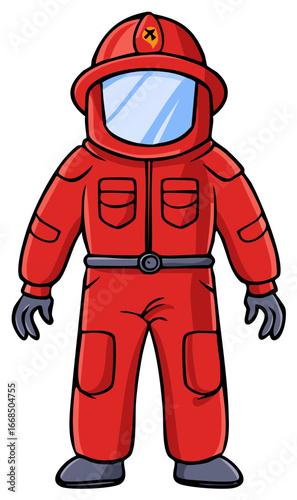 Full Body Red Hazmat Suit Illustration for Hazardous Material Safety and Emergency Preparedness