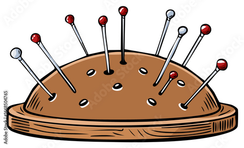 Sewing Pin Cushion with Pins in a Cartoon Style