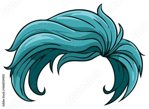 Stylized Teal Blue Hair with Tousled Wisps and Curled Ends