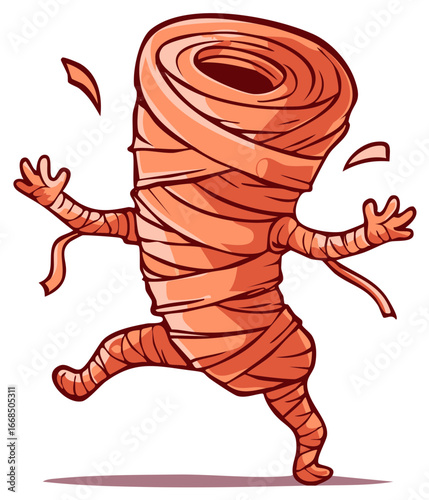Whimsical Mummy Cartoon Character, Running, Halloween, Vector Illustration