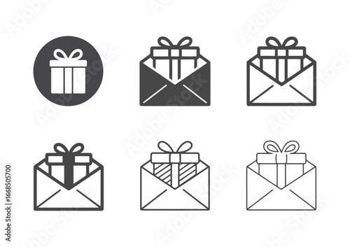 A collection of six simple and modern minimalist gift box icons perfect for holiday packaging and festive design projects
