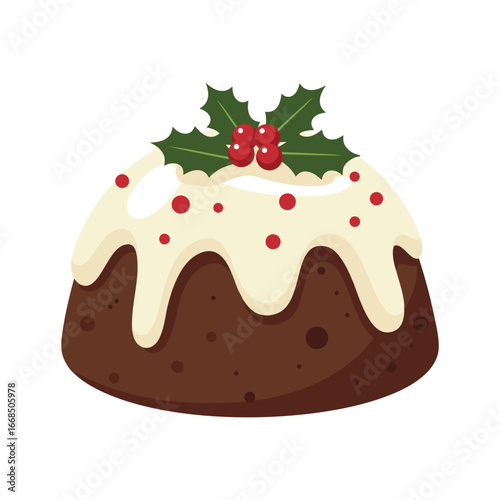 Collection of cakes pies and desserts for all letters of alphabet. Letter X - xmas cake christmas pudding. Sticky sponge cake with dried and candied fruit and citrus zest. Isolated vector illustration