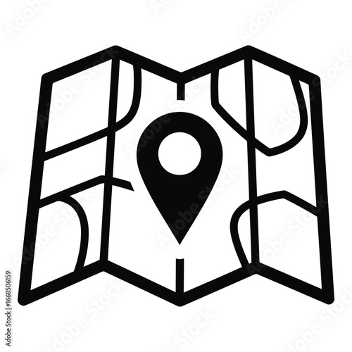Open map with location pin symbol iconic representation for navigation and travel planning