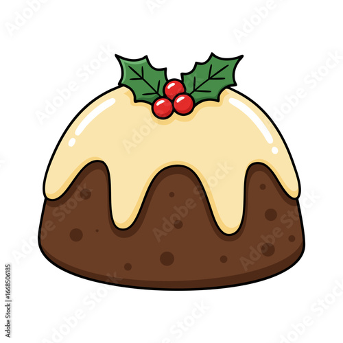 Collection of cakes pies and desserts for all letters of alphabet. Letter X - xmas cake christmas pudding. Sticky sponge cake with dried and candied fruit and citrus zest. Isolated vector illustration