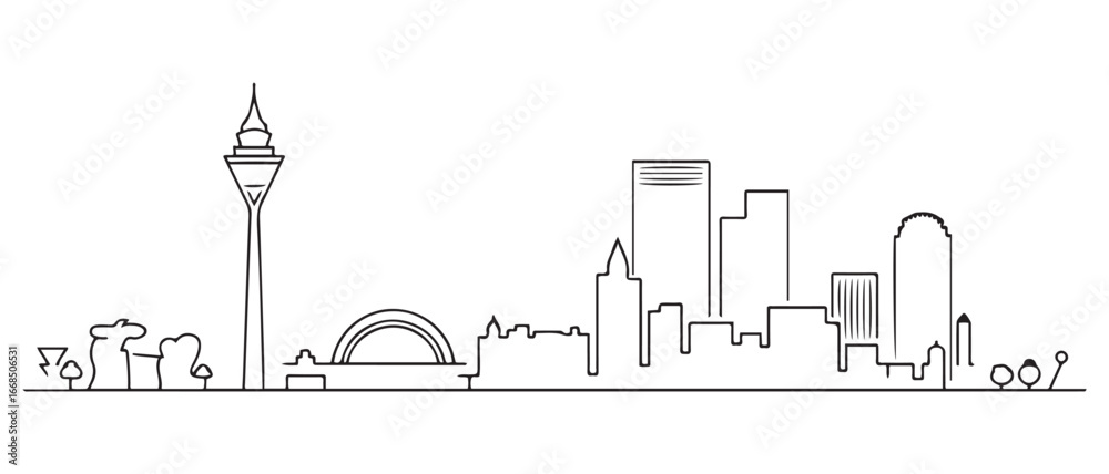 Naklejka premium Johannesburg Cityscape White Line Art South Africa. with white background