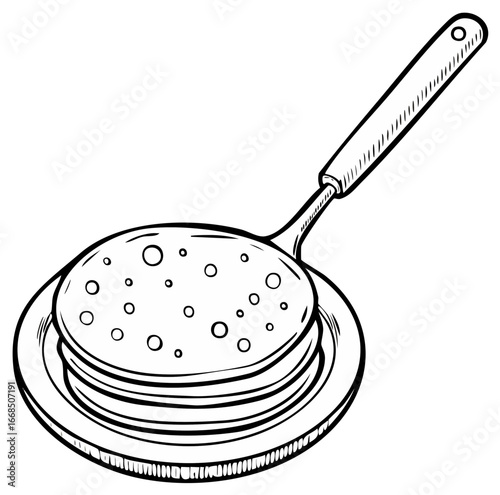 Stack of Pancakes on a Frying Pan Stylized Drawing