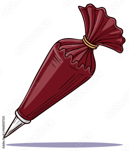 Illustration of a pastry bag in a maroon color for baking