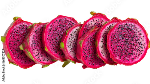 Sliced Dragon Fruit on Black Background