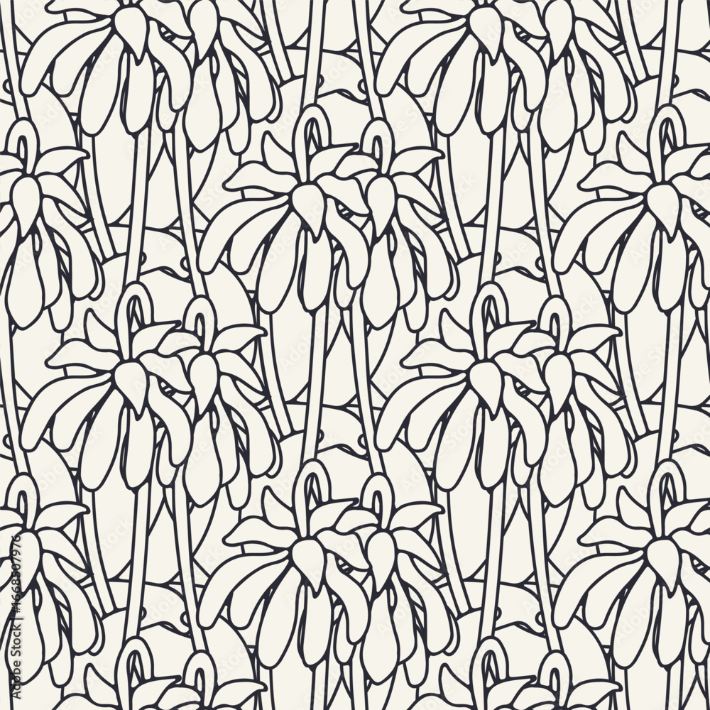 Linear black and white floral pattern