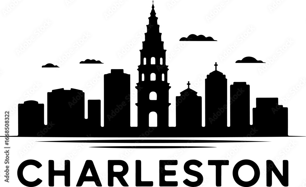 Obraz premium Charleston Skyline Vector Silhouette | Black and White Minimal Design
