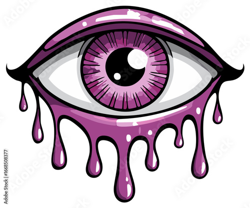 Abstract purple eye illustration with melting liquid tears design element