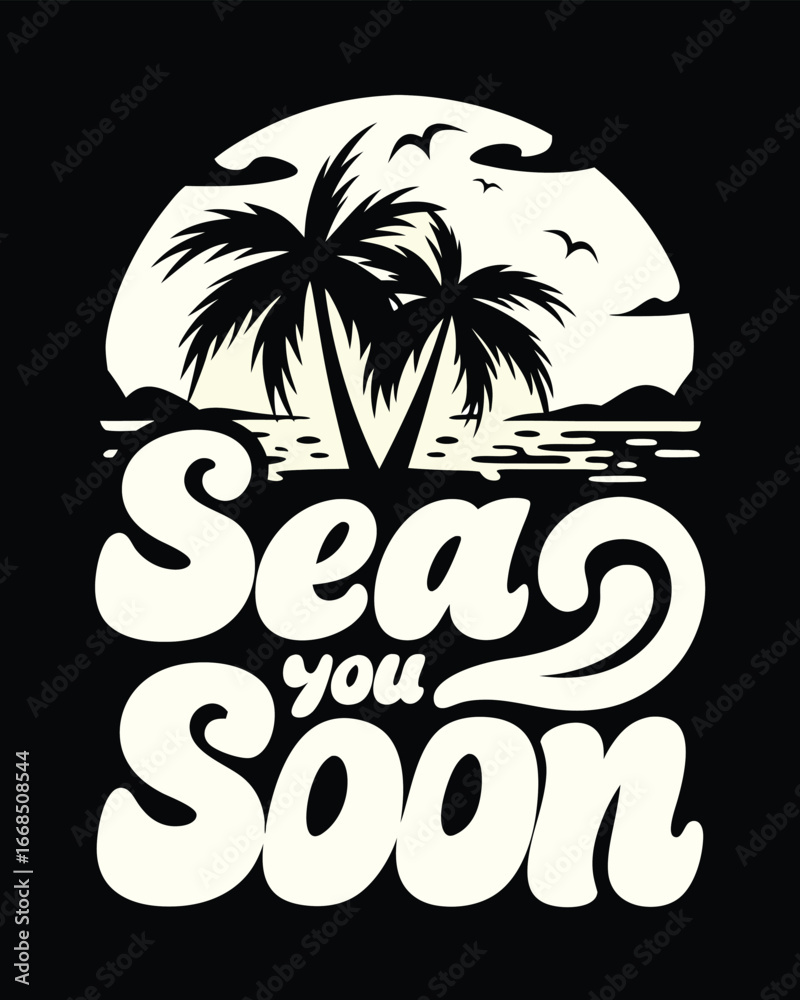 Obraz premium T-shirt Design of a Retro Beach Getaway Design with Palm Trees and 