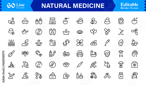 Natural Medicine Line Icon Set  Professional Minimalist Vector Collection Featuring Herbal Therapy, Holistic Healing, Organic Health,with Clean Modern Design