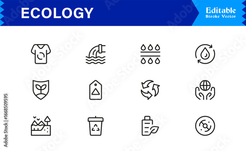 Ecology and Environment Outline Icon Set – Minimal Linear Eco Symbols for Sustainability, Recycling, Renewable Energy, and Green Planet Conservation Vector Collection