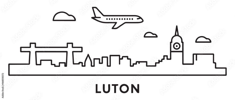 Obraz premium Luton Line Art Skyline Plane Minimalist Travel Icon. with white background