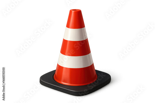 Red and white traffic cone signaling ongoing road work on transparent background