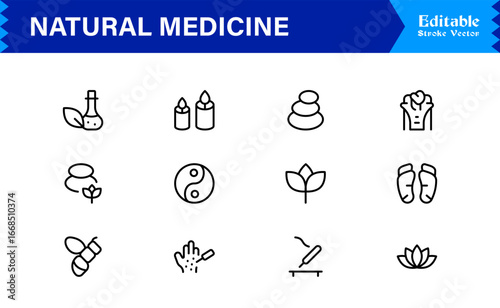 Natural Medicine Line Icon Set  Professional Minimalist Vector Collection Featuring Herbal Therapy, Holistic Healing, Organic Health,with Clean Modern Design