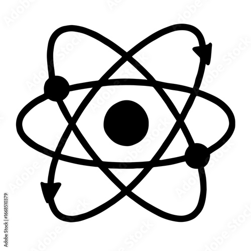 The Atom - Conceptual Vector Art of a Bohr Atomic Model with a Central Nucleus and Orbiting Electrons, symbolizing Science, Physics, and Chemistry.
