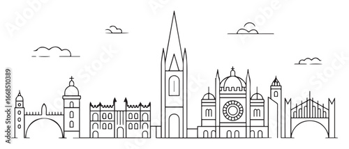 Oxford Skyline Line Art with Travel, and England. with white background