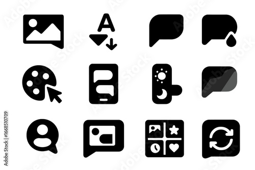 Solid Chat Icons. Solid style icons of chat themes and customization: chat background, font size control, bubble color, theme