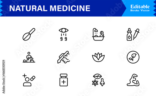 Natural Medicine Line Icon Set  Professional Minimalist Vector Collection Featuring Herbal Therapy, Holistic Healing, Organic Health,with Clean Modern Design