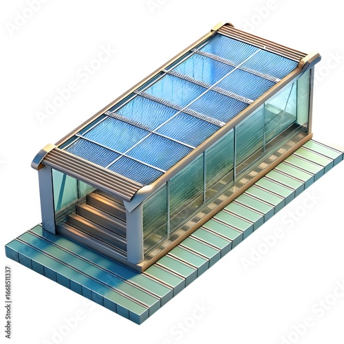 Modern Glass Skylight Entrance: A modern architectural design with a glass skylight entrance, casting captivating reflections of sunlight and offering a contemporary visual.