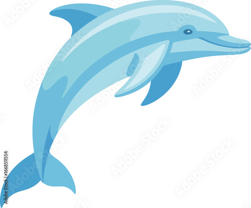 Blue dolphins are jumping out of the ocean water, their silhouettes perfectly captured on a white background with a cartoon-like illustration