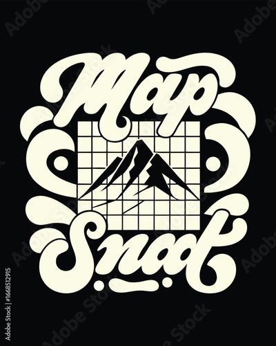 T-shirt Design of a Retro-Themed Mayor's Snoot Mountain Illustration with Gridlines and a Playful Typography on a Black Background