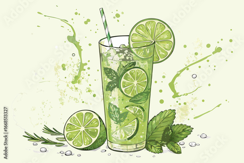 Beautiful Bold Mojito Drink With Lime Slices Professional Photo