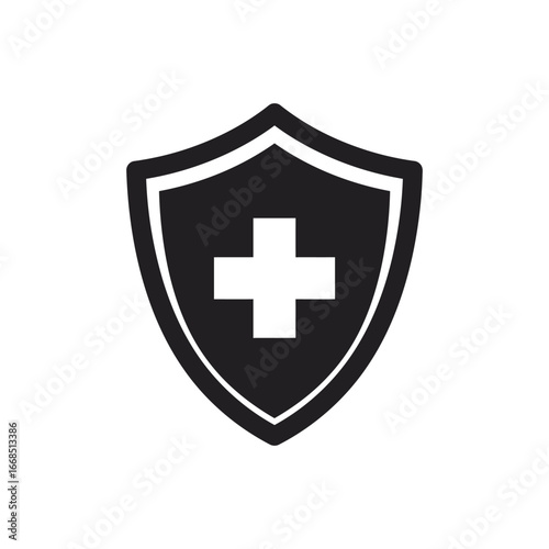 Free Download Medical protection shield icon with white cross on black background - GFXLoad