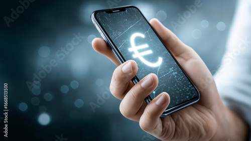 Wallpaper Mural Man hand holds a smartphone with a euro symbol on the screen. Concept of mobile finance, online banking, investment and digital economy. Torontodigital.ca