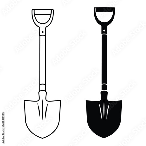 Two shovels one outline one filled simple garden tool icons for outdoor activities and construction