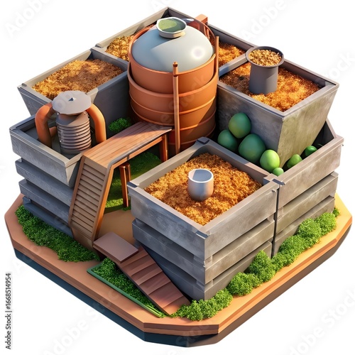 Eco-Friendly Compost System: This image showcases a sophisticated, sustainable compost system. The image presents a visual representation of nature-friendly waste management with intricate details.