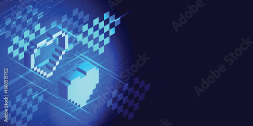 Technology healthy medical Treat heart disease Pixel Heart shape on Digital Background