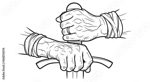 aged hands gripping sword power, history, and legacy illustration