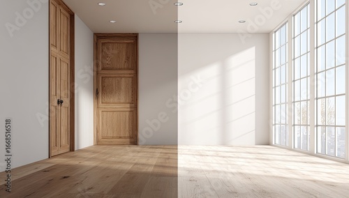 Wallpaper Mural Interior room split in two, one side light and sunny, other side shadowed Torontodigital.ca