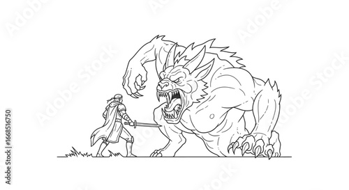 brave knight facing a fearsome beast epic fantasy showdown illustration