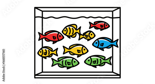 colorful fish in aquarium, vibrant aquatic life, underwater scene, tank illustration