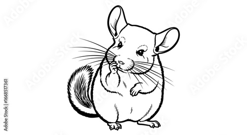cute chinchilla illustration, pet animal drawing, rodent graphic, black and white, line art