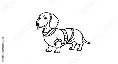 cute dachshund dog in sweater, line art, pet, canine, puppy, animal, illustration, design element