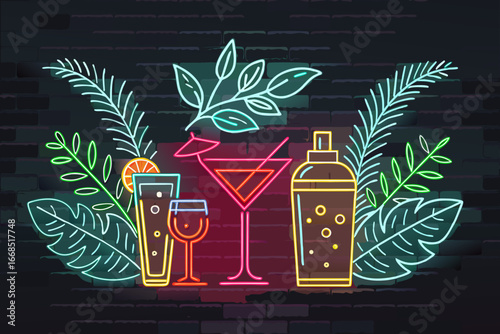 Dynamic Bold Cocktail Bar With Neon Glow Premium Digital Asset