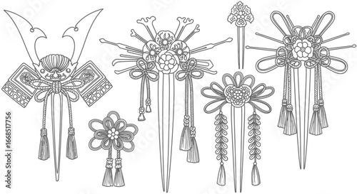 elegant japanese kanzashi hair ornaments collection of traditional hairpins, vintage style