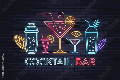 Crisp Bold Cocktail Bar With Neon Glow Creative Visual