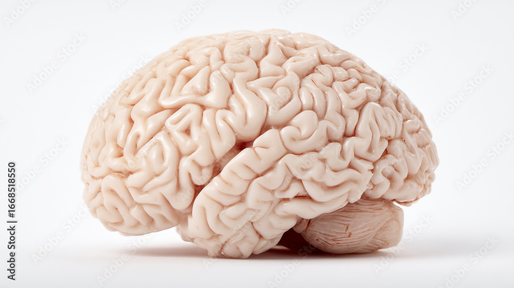 Fototapeta premium Isolated human brain model on a white background showcasing its intricate structure and form