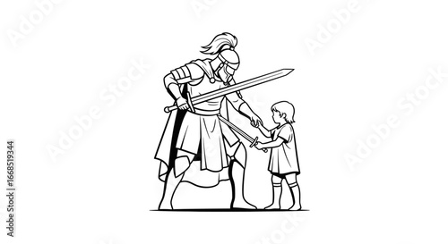knight teaches child swordsmanship medieval warrior, legacy, child, swords, training