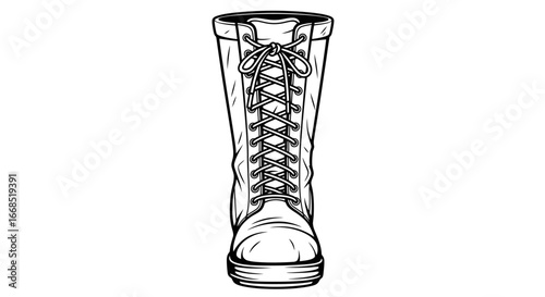 laceup leather boots, fashionable footwear, classic style, vintage boot illustration, detailed drawing