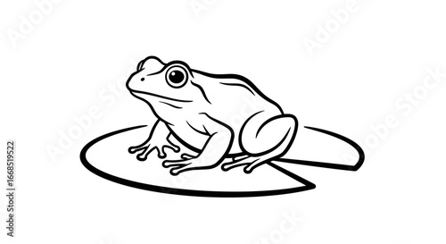 line art frog on lily pad, amphibian illustration, nature design, pond animal, wildlife, minimalist drawing