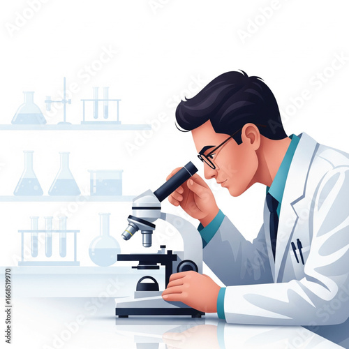 scientist looking at microscope